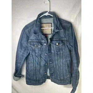 Arizona Jean Co Women Metal Buttons Stretch Dark Wash Denim Jacket Size S